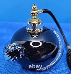 Clear Art Glass Studio Black Amethyst & Hand Blown Perfume Atomizer Bottle