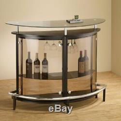 Coaster Bar Unit Glass Storage Shelves Stemware Rack Wine Bottles Black Chrome