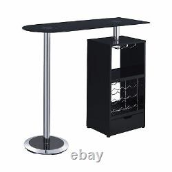 Coaster Modern Black Bar Table with Wine Bottle Storage and Glass Top 120451