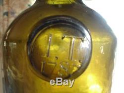 Colonial American I. T. 1783 seal cylinder pontil wine-spirits black glass bottle