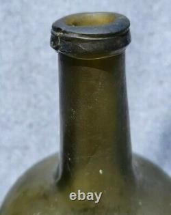 Colonial Era Dutch Mallet Wine Bottle 1725-1775 Green Black Glass