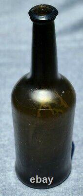 Colonial Era English Cylinder Wine Bottle 1770-1790 Deep Olive Greenblack Glass