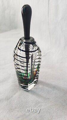 Colorful M. LaBarbera Vintage Fire Island Black Art Glass Coffin Perfume Bottle