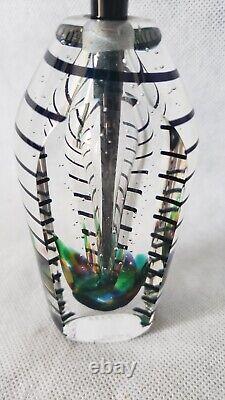 Colorful Matthew LaBarbera Vtg Fire Island Black Art Deco Glass Perfume Bottle