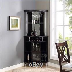 Corner Display Bar with Wine Curio Storage Cabinet Liqour Bottles Glasses Mirrored