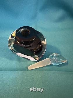Correia Vtg'96 Stunning Art Glass Perfume Bottle Black On Clear Glass W Stopper
