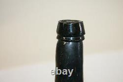 Crude Open Pontil Blown Black Glass Cylinder Whiskey Bottle 11'
