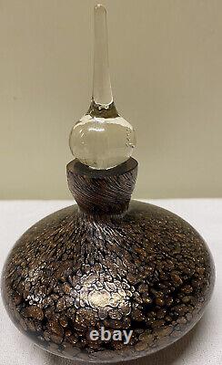 Crystal Hand Blown Art Glass Perfume Decanter/Dauber Black w Copper Adventurine