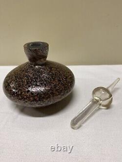 Crystal Hand Blown Art Glass Perfume Decanter/Dauber Black w Copper Adventurine