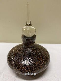 Crystal Hand Blown Art Glass Perfume Decanter/Dauber Black w Copper Adventurine