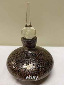 Crystal Hand Blown Art Glass Perfume Decanter/Dauber Black w Copper Adventurine