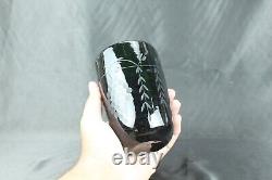 Cut Glass Tumbler Victorian Dark Black Bottle Green Shade Rare Thick Glass
