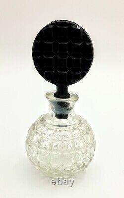 Czech Perfume Bottle, Pressed Glass'Waffle' Pattern with Black Stopper #27779