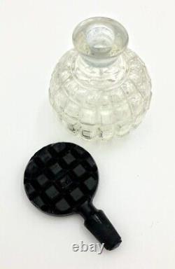 Czech Perfume Bottle, Pressed Glass'Waffle' Pattern with Black Stopper #27779