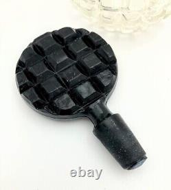 Czech Perfume Bottle, Pressed Glass'Waffle' Pattern with Black Stopper #27779