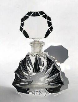 Czecho Slovakia Art Deco Glass Antique Perfume Bottle Karl Palda Black Enamel
