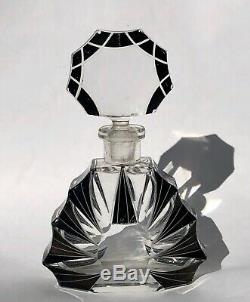 Czecho Slovakia Art Deco Glass Antique Perfume Bottle Karl Palda Black Enamel