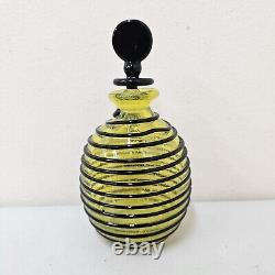 Czechoslovakia Yellow Applied Black String Tango Art Glass Perfume Bottle