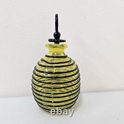 Czechoslovakia Yellow Applied Black String Tango Art Glass Perfume Bottle