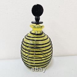 Czechoslovakia Yellow Applied Black String Tango Art Glass Perfume Bottle