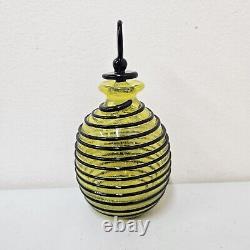 Czechoslovakia Yellow Applied Black String Tango Art Glass Perfume Bottle