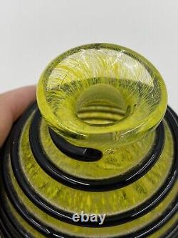 Czechoslovakia Yellow Applied Black String Tango Art Glass Perfume Bottle