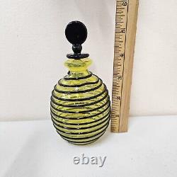 Czechoslovakia Yellow Applied Black String Tango Art Glass Perfume Bottle