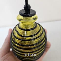 Czechoslovakia Yellow Applied Black String Tango Art Glass Perfume Bottle