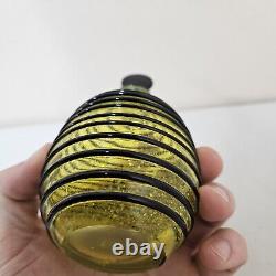 Czechoslovakia Yellow Applied Black String Tango Art Glass Perfume Bottle