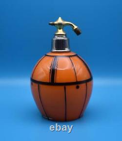 Czechoslovakian Orange and Black Art Glass Atomizer / Perfume Bottle