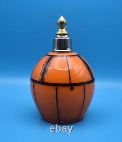 Czechoslovakian Orange and Black Art Glass Atomizer / Perfume Bottle