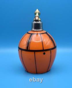 Czechoslovakian Orange and Black Art Glass Atomizer / Perfume Bottle