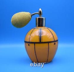 Czechoslovakian Orange and Black Art Glass Atomizer / Perfume Bottle With Bulb