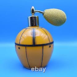 Czechoslovakian Orange and Black Art Glass Atomizer / Perfume Bottle With Bulb