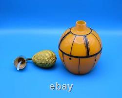 Czechoslovakian Orange and Black Art Glass Atomizer / Perfume Bottle With Bulb