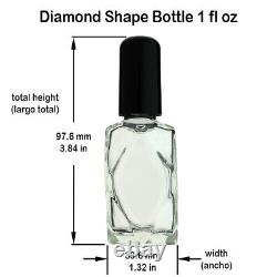 DIAMOND CUT SHAPE PERFUME OIL COLOGNE GLASS BOTTLES 1OZ 30ml WITH BLACK CAPS