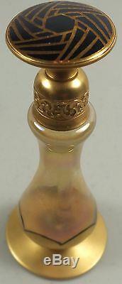 DeVilbiss Amber Iridescent Gilt Decorated Perfume Bottle With Black Enamel Dauber