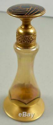 DeVilbiss Amber Iridescent Gilt Decorated Perfume Bottle With Black Enamel Dauber