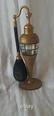 DeVilbiss Atomizer Black And Gold Window Pane Glass Footed Perfume Bottle