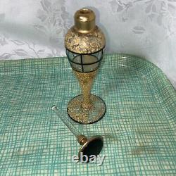 DeVilbiss Dauber Black And Gold Window Pane Glass Footed Perfume Bottle