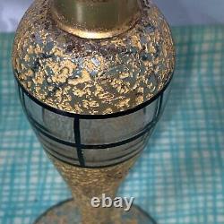 DeVilbiss Dauber Black And Gold Window Pane Glass Footed Perfume Bottle