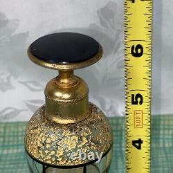 DeVilbiss Dauber Black And Gold Window Pane Glass Footed Perfume Bottle