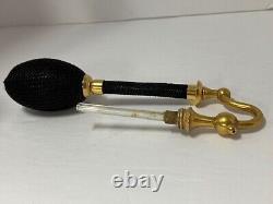 DeVilbiss art glass atomizer. Etched gold. Black. Signed. Art Deco