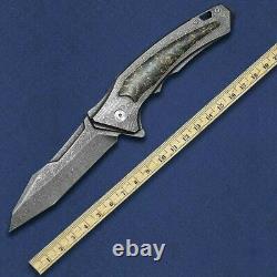 Drop Point Folding Knife Hunting Tactical Survival Combat Damascus Steel Flipper