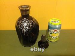 Duncan and Miller Black amethyst glass pinch bottle Silver overlay pattern