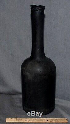 Dutch Black Glass Antique Ladys Leg Long Neck Wine Bottle