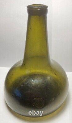 Dutch Black Glass Onion Bottle Early 1700s Rum / Wine