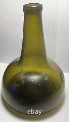 Dutch Black Glass Onion Bottle Early 1700s Rum / Wine