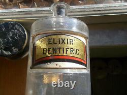 ELIXIR DENTRIC LABEL UNDER GLASS 1860s GROUND PONTIL APOTHECARY BOTTLE With COVER