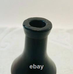 Early 1800's Black Amber Glass Bottle Smooth Bottom 5 Blob Top Unique Bitters